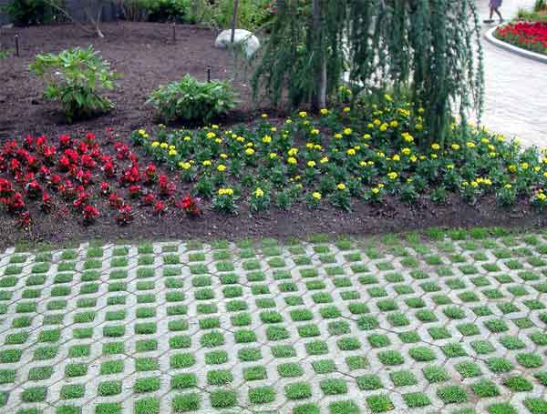 Lát sân vườn khuôn viên với gạch trồng cỏ