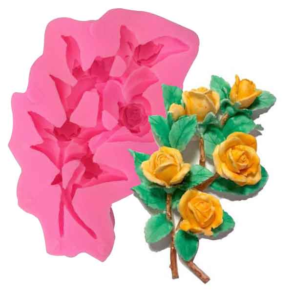 Khuôn silicon 4D cành hoa hồng đổ rau câu, socola, làm đồ trang trí